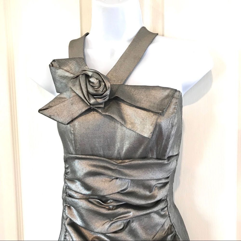 Jessica McClintock Silver Mini party dress sz 6 - Picture 5 of 9